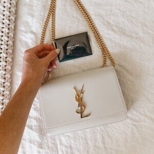 Cream YSL Bag: kate small in grain de poudre embossed leather